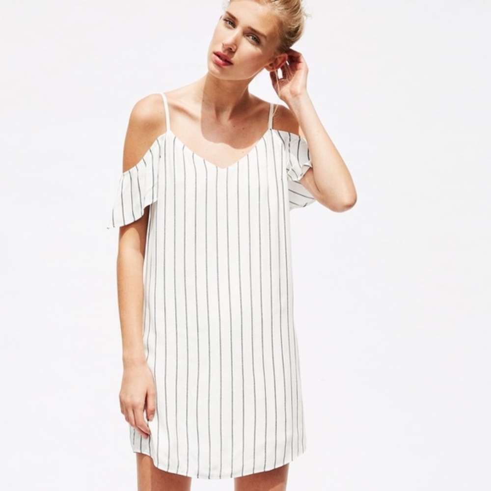 Striped Cold Shoulder Slip Dress